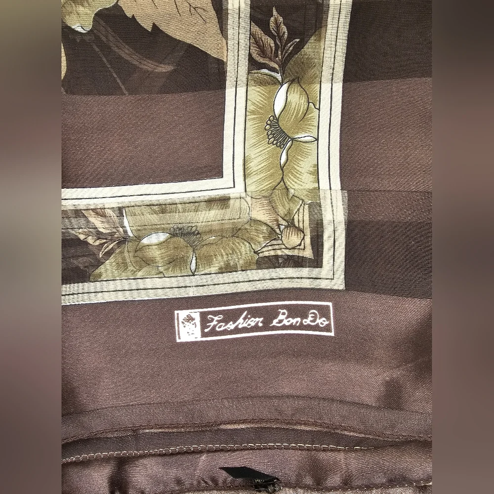 Vintage Fashion Bando Scarf - Brown & Olive Floral Print - Made in Korea